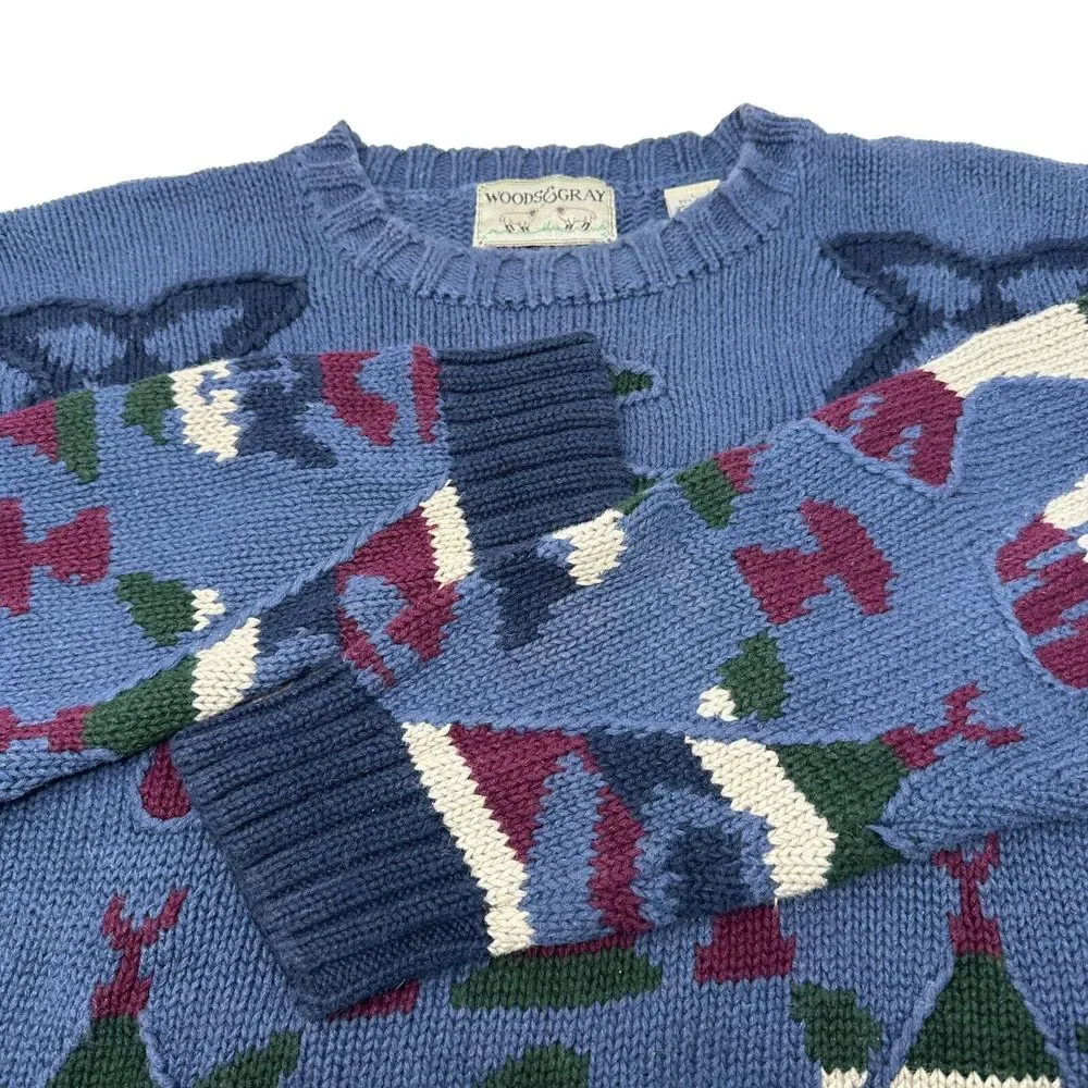 WOODS & GRAY Vintage Crewneck‎ Sweater Aztec Southwest Ramie Cotton Size Large